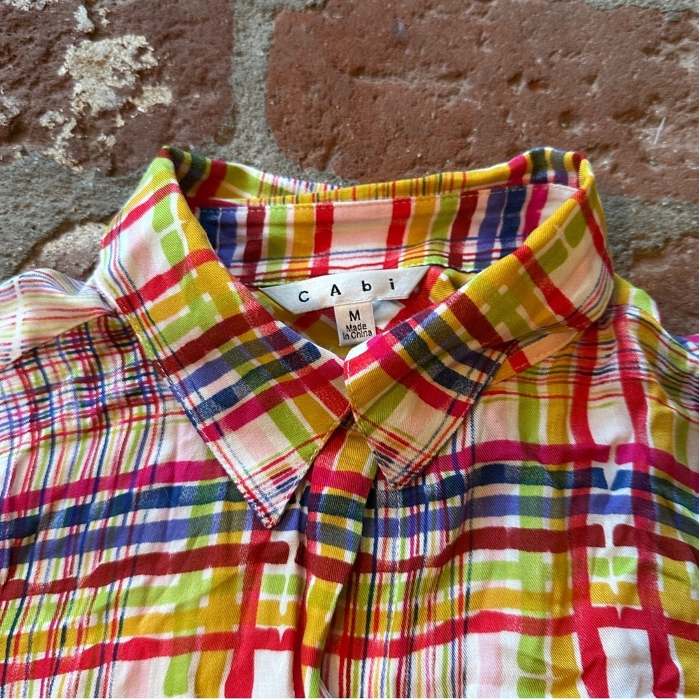 CAbi Women Cirque Plaid Long Sleeve Pockets Button-Up Shirt Multicolor Size M